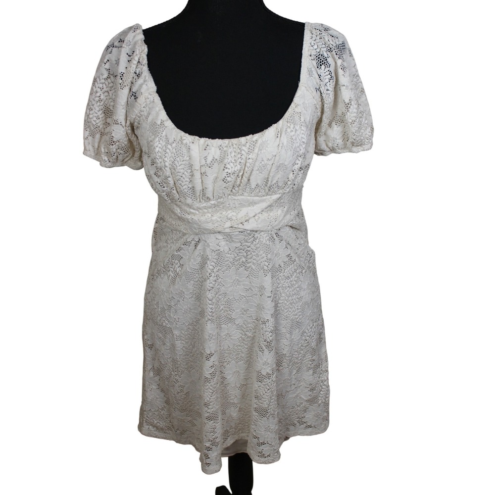 Altar'd State Cream Lace Dress Puff Sleeve Tie Waist Sweetheart Party Cocktail